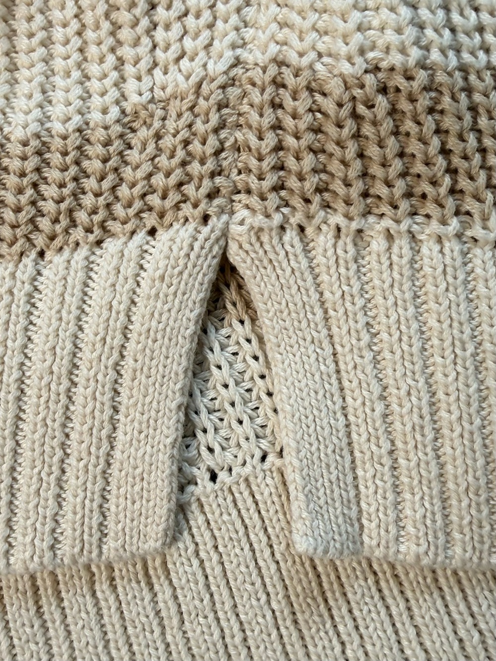 American Eagle XS Cream Beige Striped Open Knit Cotton Sweater Coastal Neutral - Picture 7 of 11